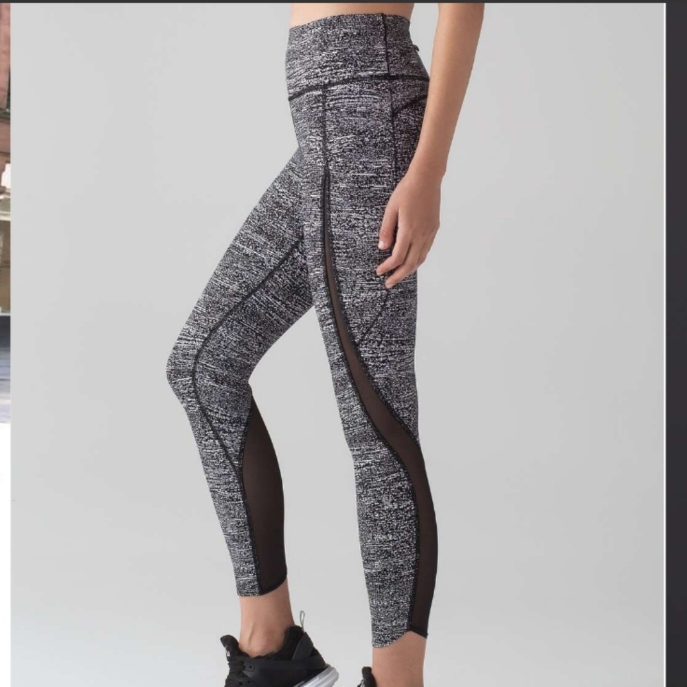 lululemon athletica Black & White Marled High-Waist Mesh Inset Leggings